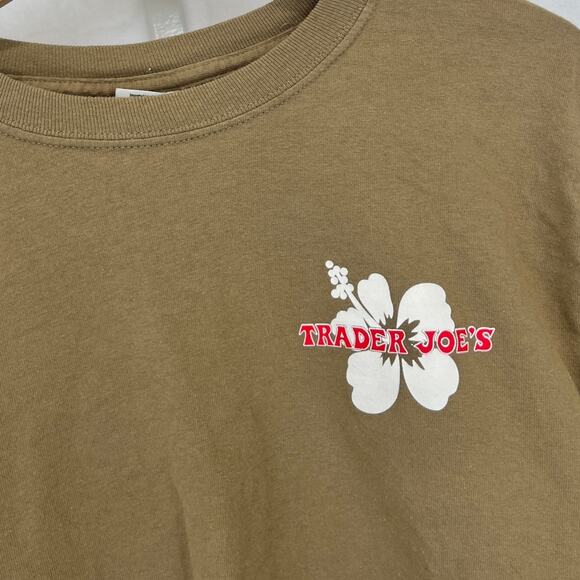TRADER JOES Gildan Long Sleeve T Shirt Cropped Roll Hem Cotton Brown Green S - Picture 3 of 8